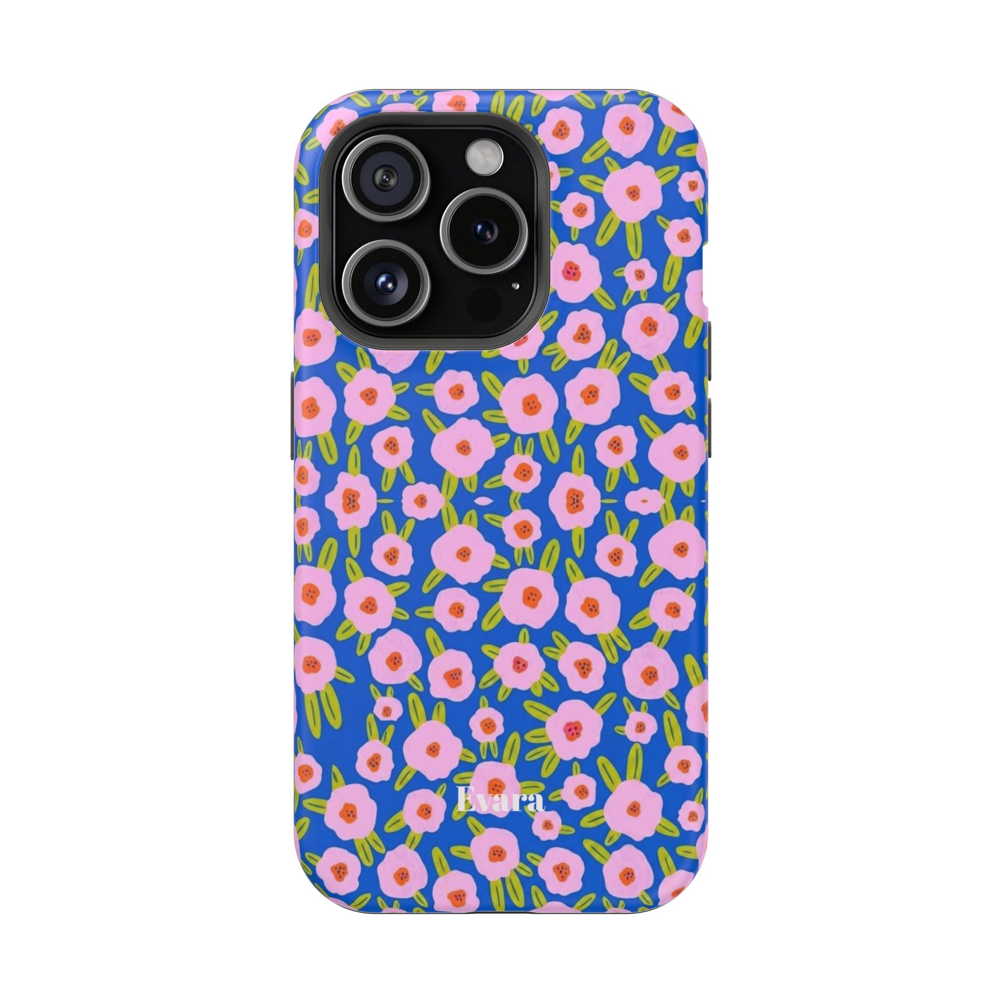Bright Blue & Pink Floral Phone Case- Magsafe