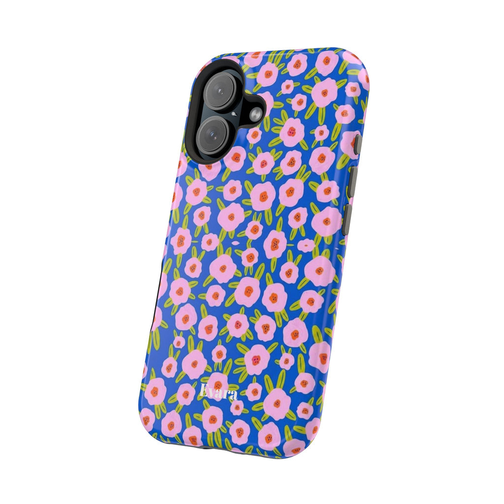 Bright Blue & Pink Floral Phone Case- Magsafe