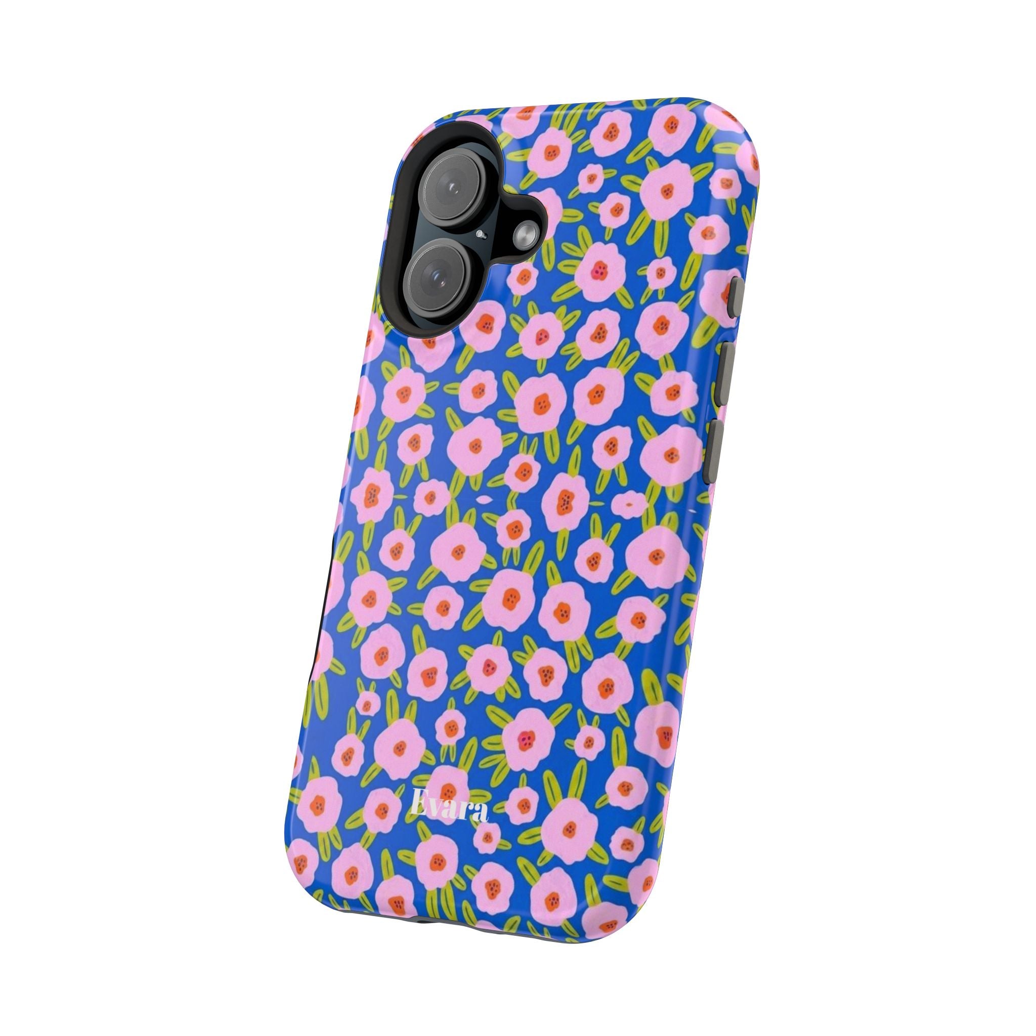 Bright Blue & Pink Floral Phone Case- Magsafe