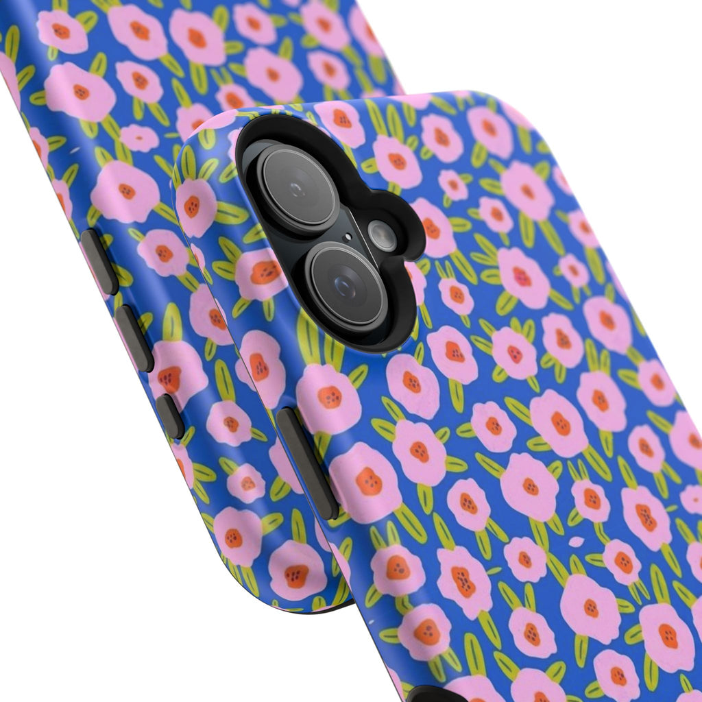 Bright Blue & Pink Floral Phone Case- Magsafe