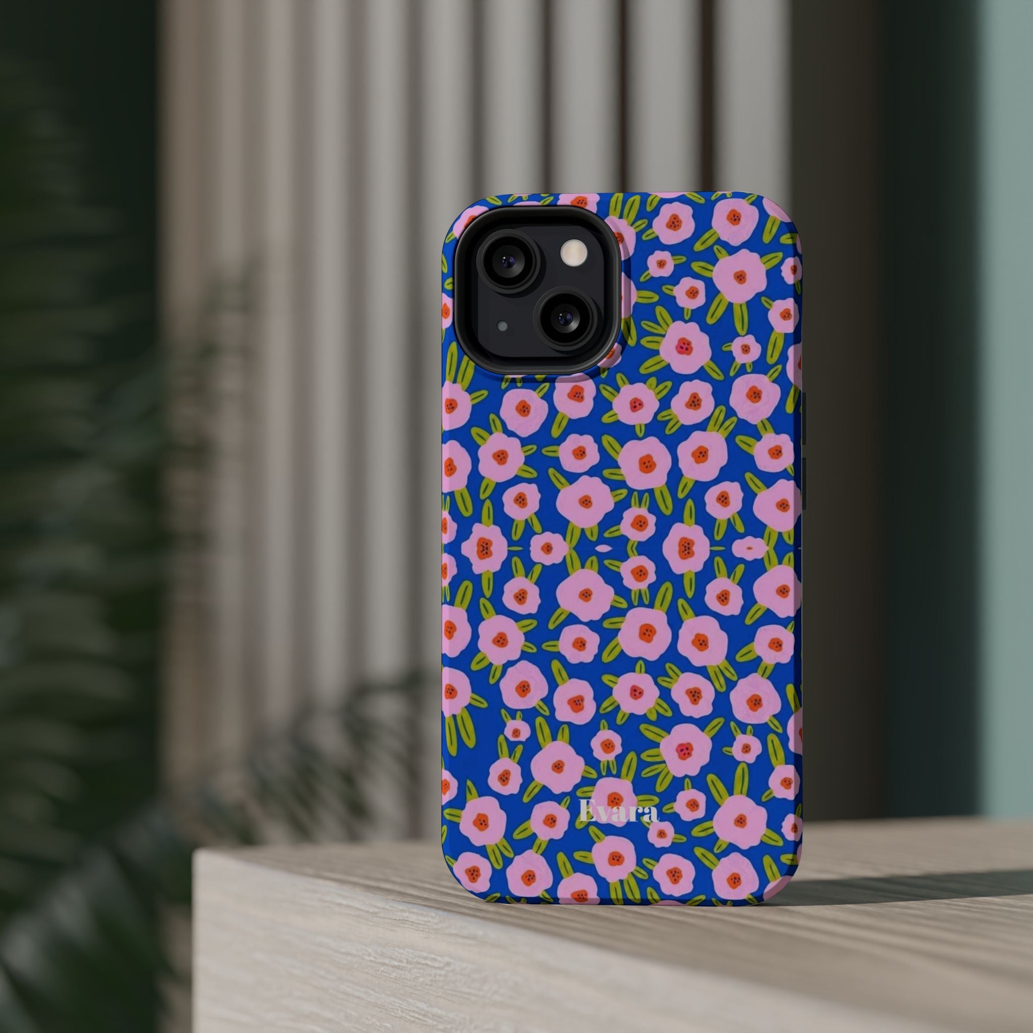 Bright Blue & Pink Floral Phone Case- Magsafe
