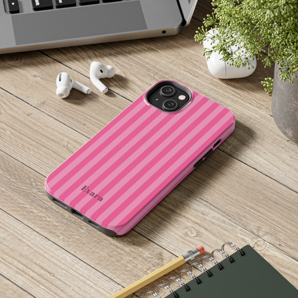 Pink Vertical Stripe Phone Case — Personalized Name Option