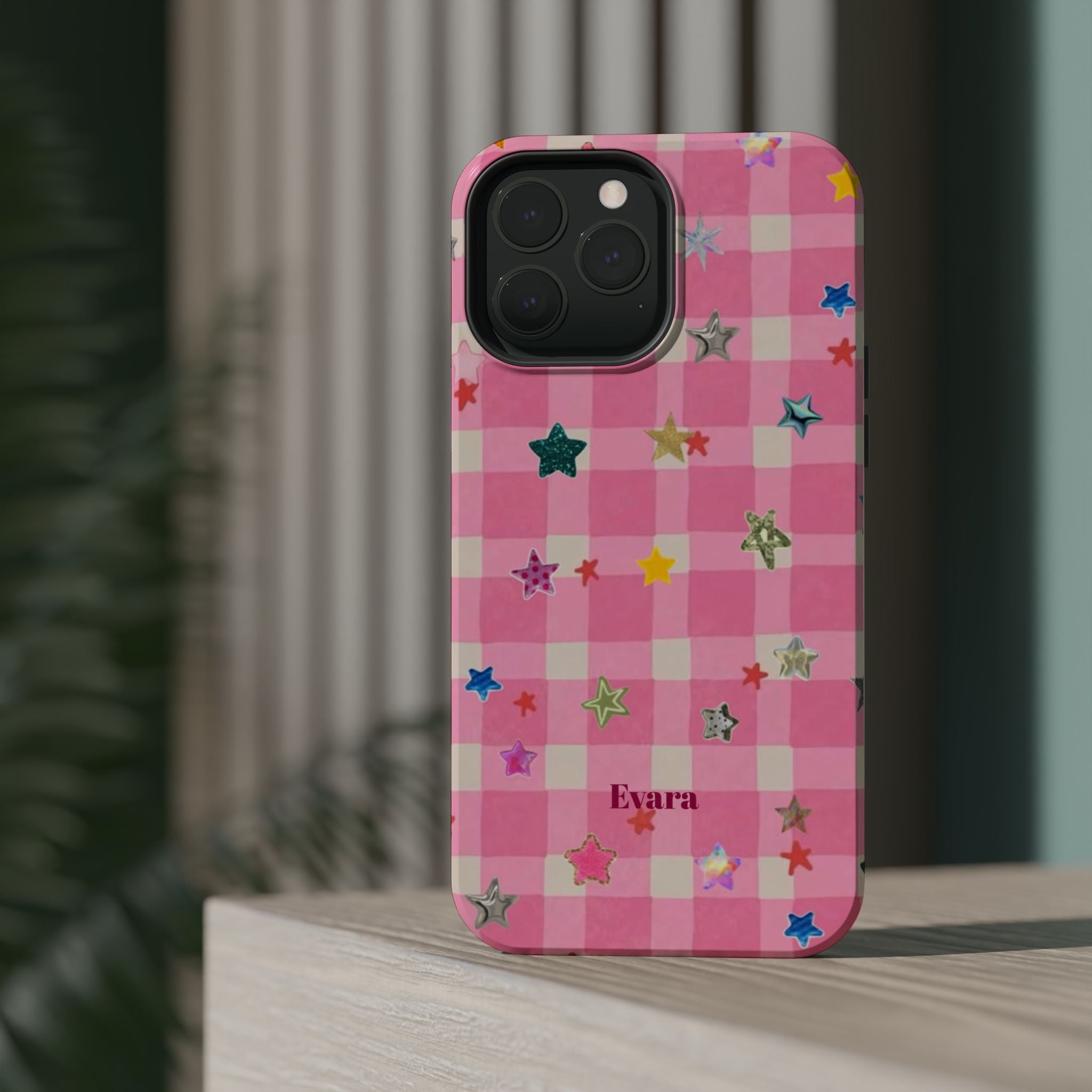 Pink Gingham Star Phone Case- Magsafe