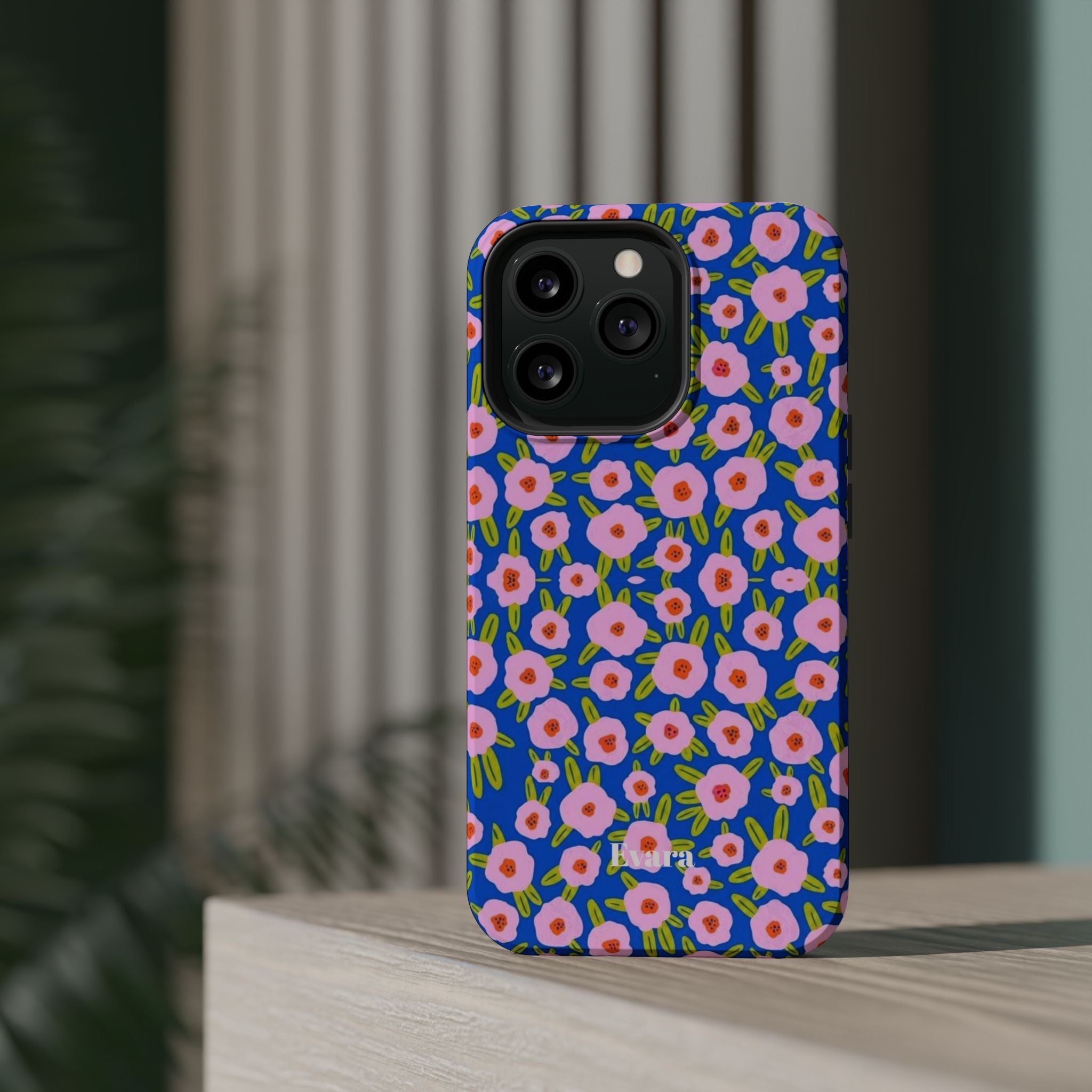 Bright Blue & Pink Floral Phone Case- Magsafe