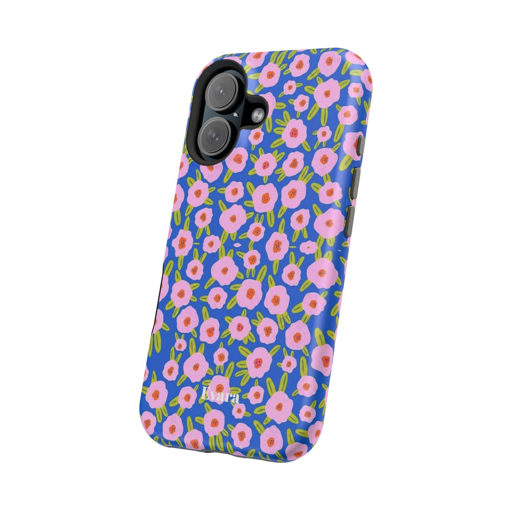 Bright Blue & Pink Floral Phone Case- Magsafe