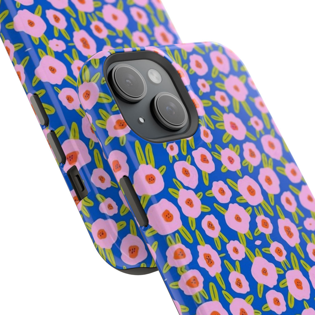 Bright Blue & Pink Floral Phone Case- Magsafe