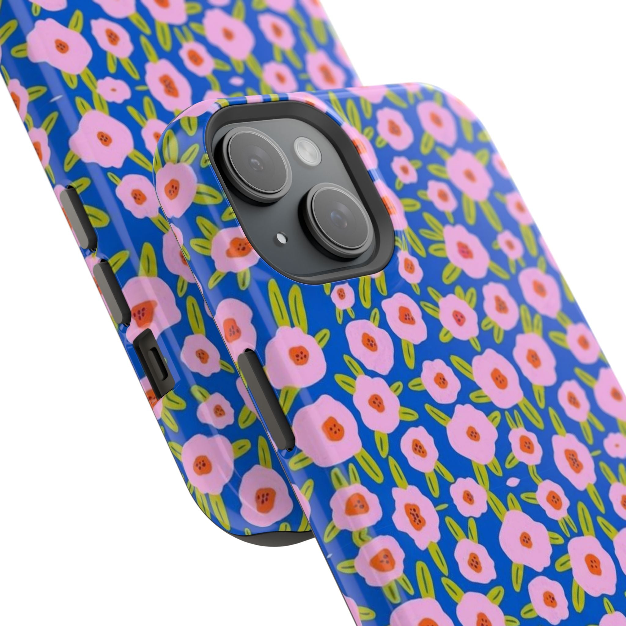 Bright Blue & Pink Floral Phone Case- Magsafe