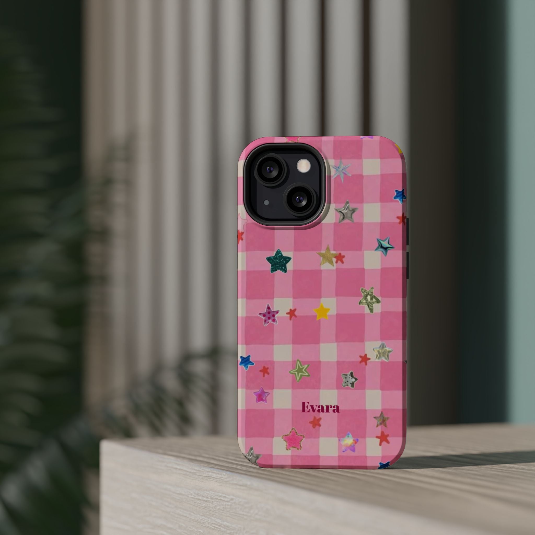 Pink Gingham Star Phone Case- Magsafe
