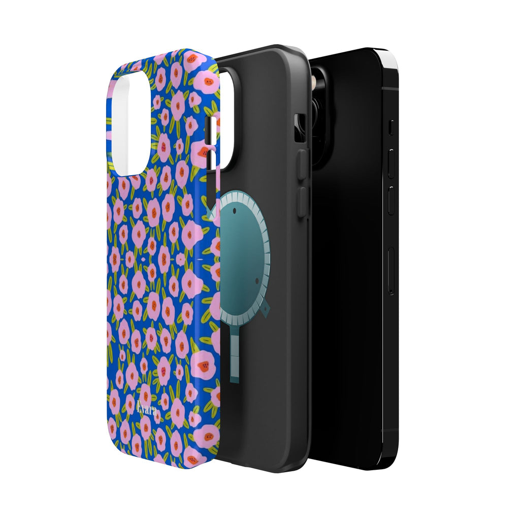 Bright Blue & Pink Floral Phone Case- Magsafe