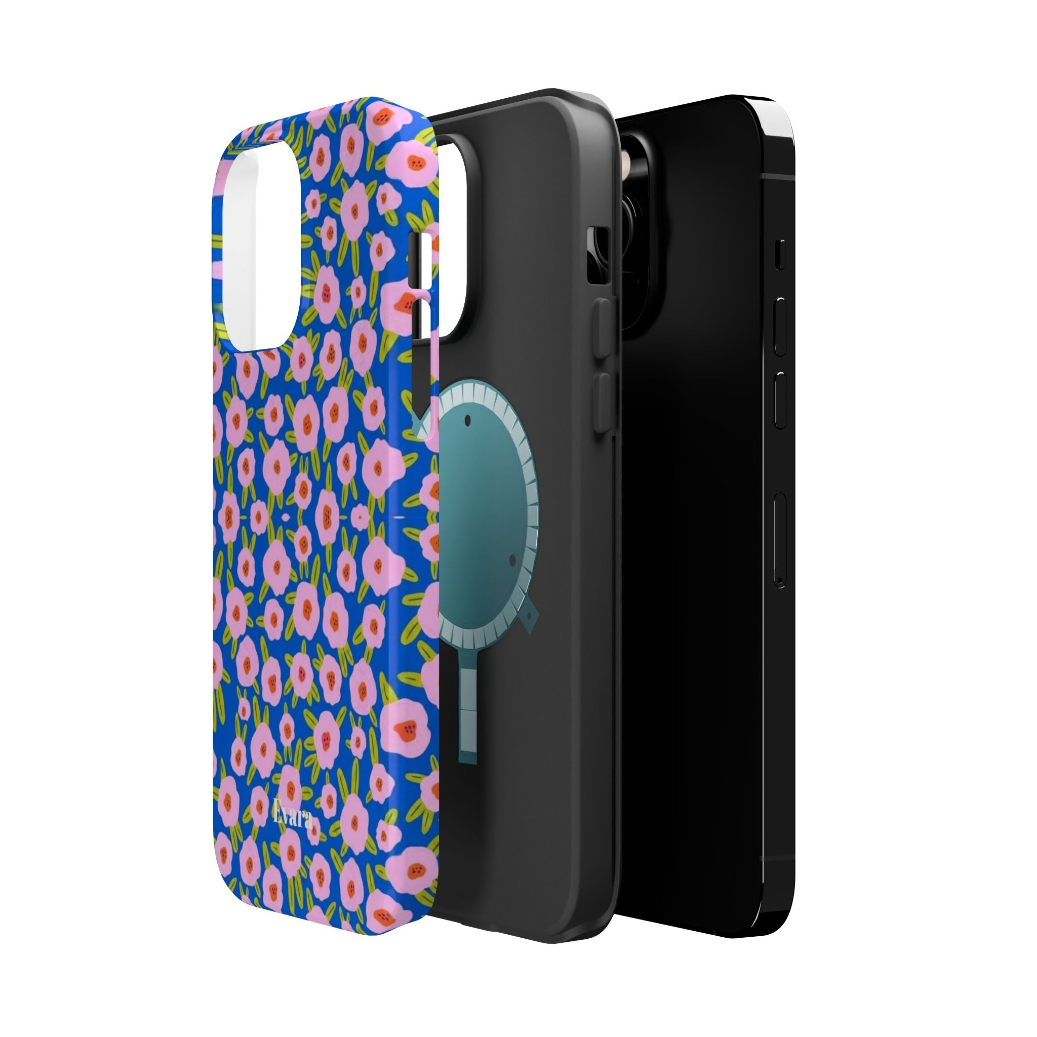 Bright Blue & Pink Floral Phone Case- Magsafe