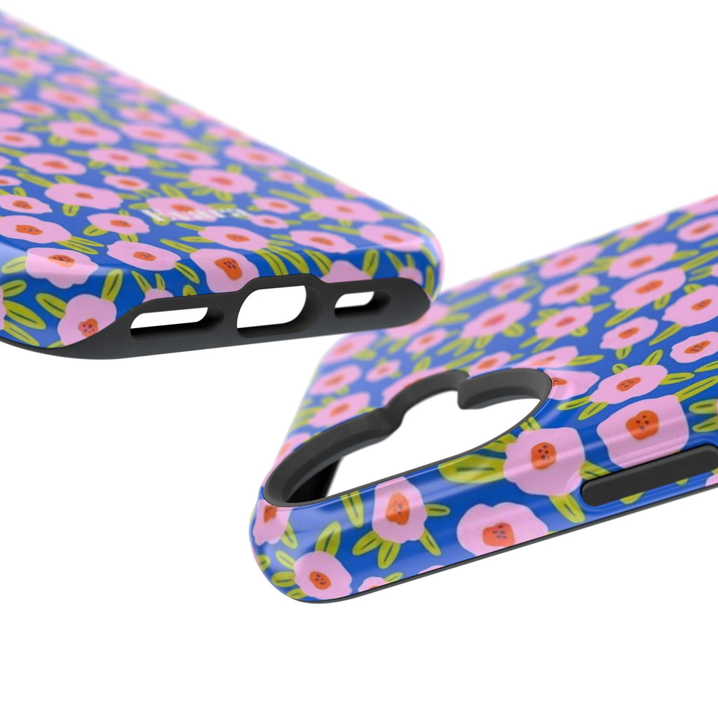 Bright Blue & Pink Floral Phone Case- Magsafe