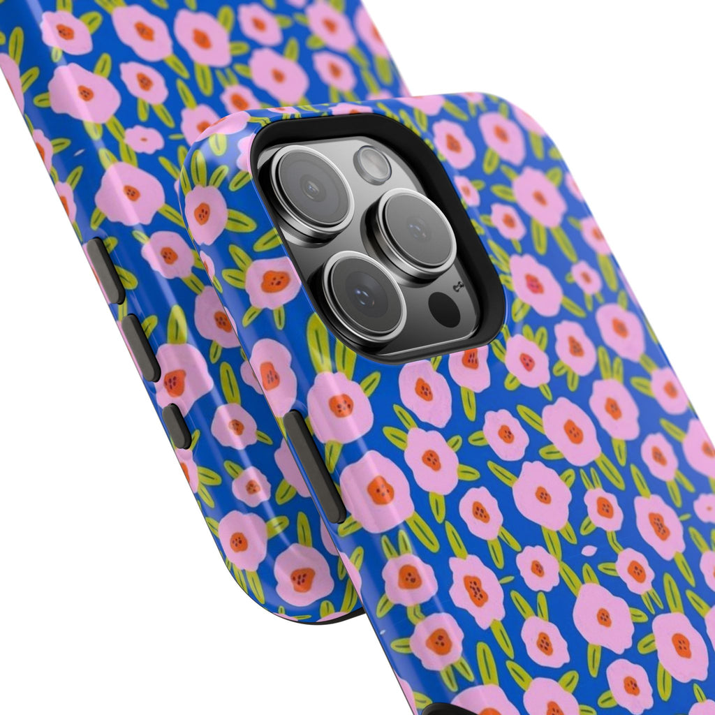 Bright Blue & Pink Floral Phone Case- Magsafe