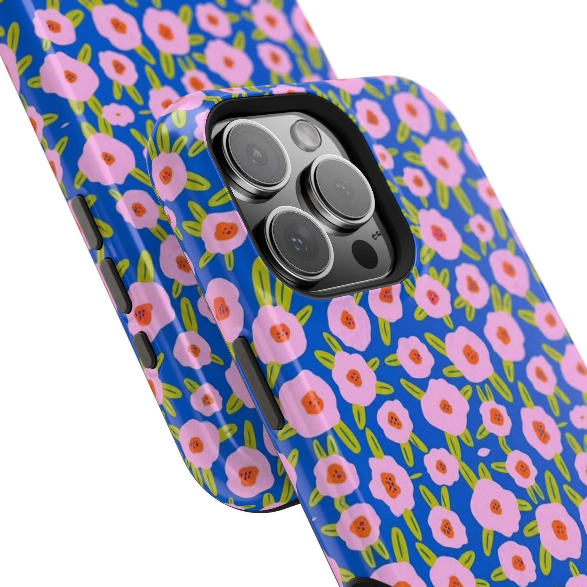 Bright Blue & Pink Floral Phone Case- Magsafe