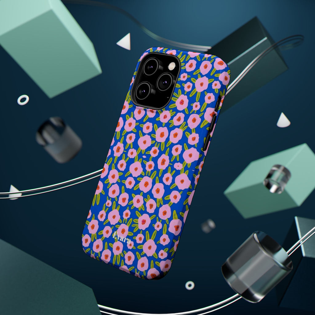 Bright Blue & Pink Floral Phone Case- Magsafe