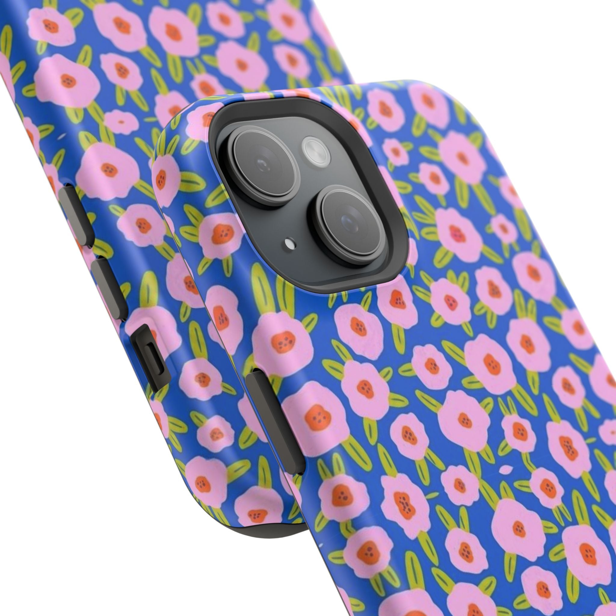 Bright Blue & Pink Floral Phone Case- Magsafe