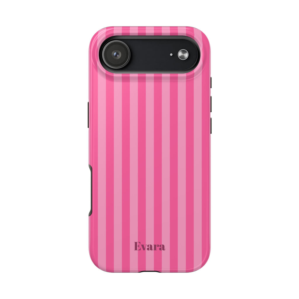 Pink Vertical Stripe Phone Case — Personalized Name Option