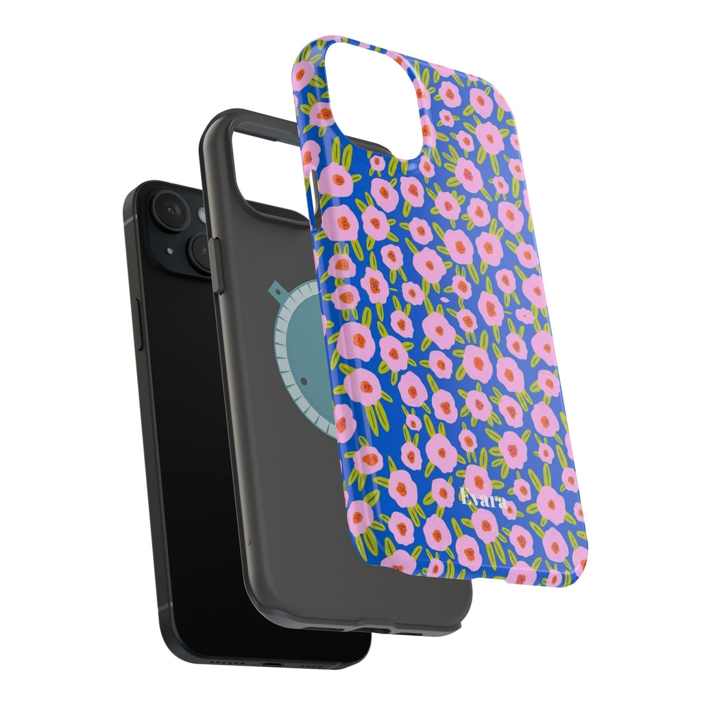 Bright Blue & Pink Floral Phone Case- Magsafe