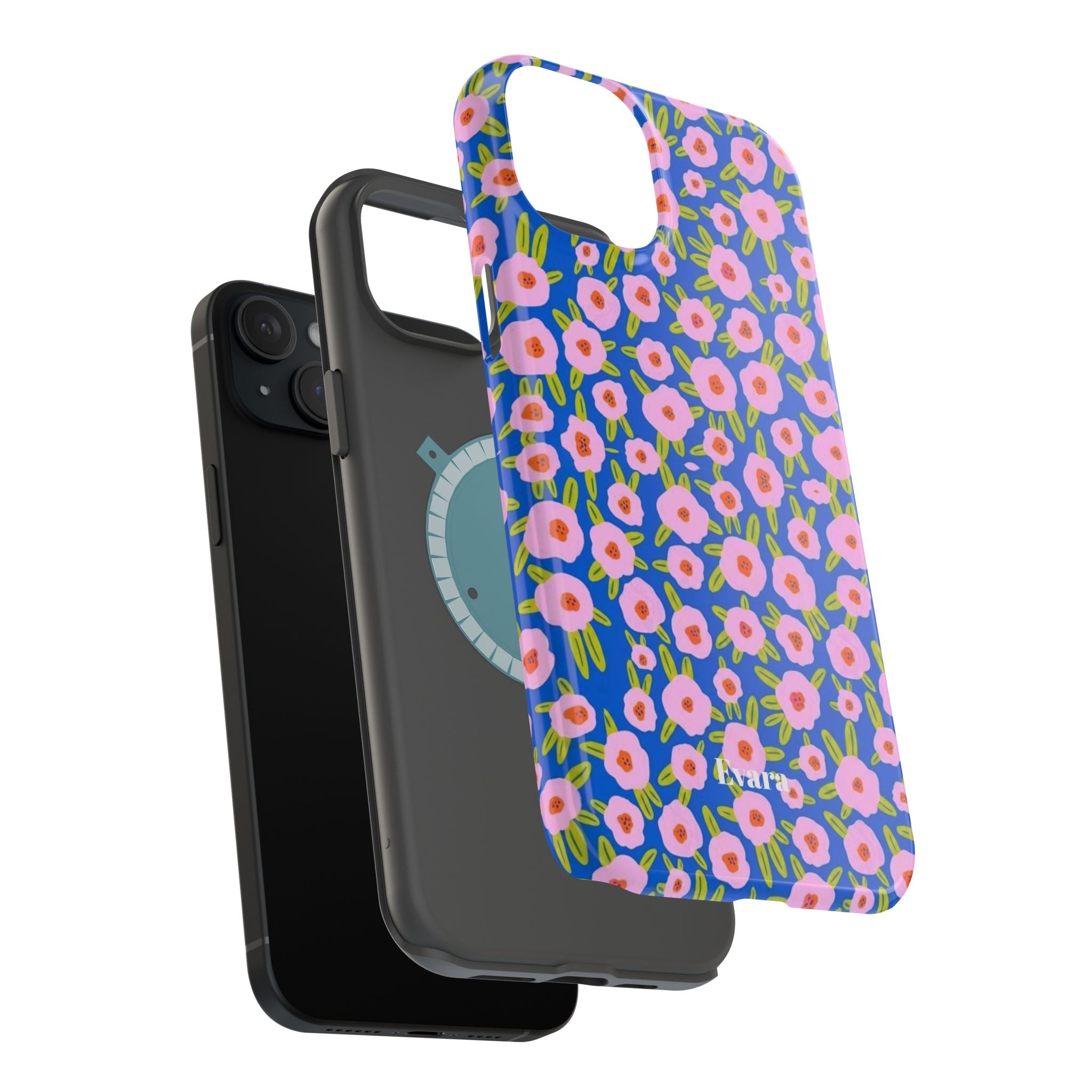 Bright Blue & Pink Floral Phone Case- Magsafe