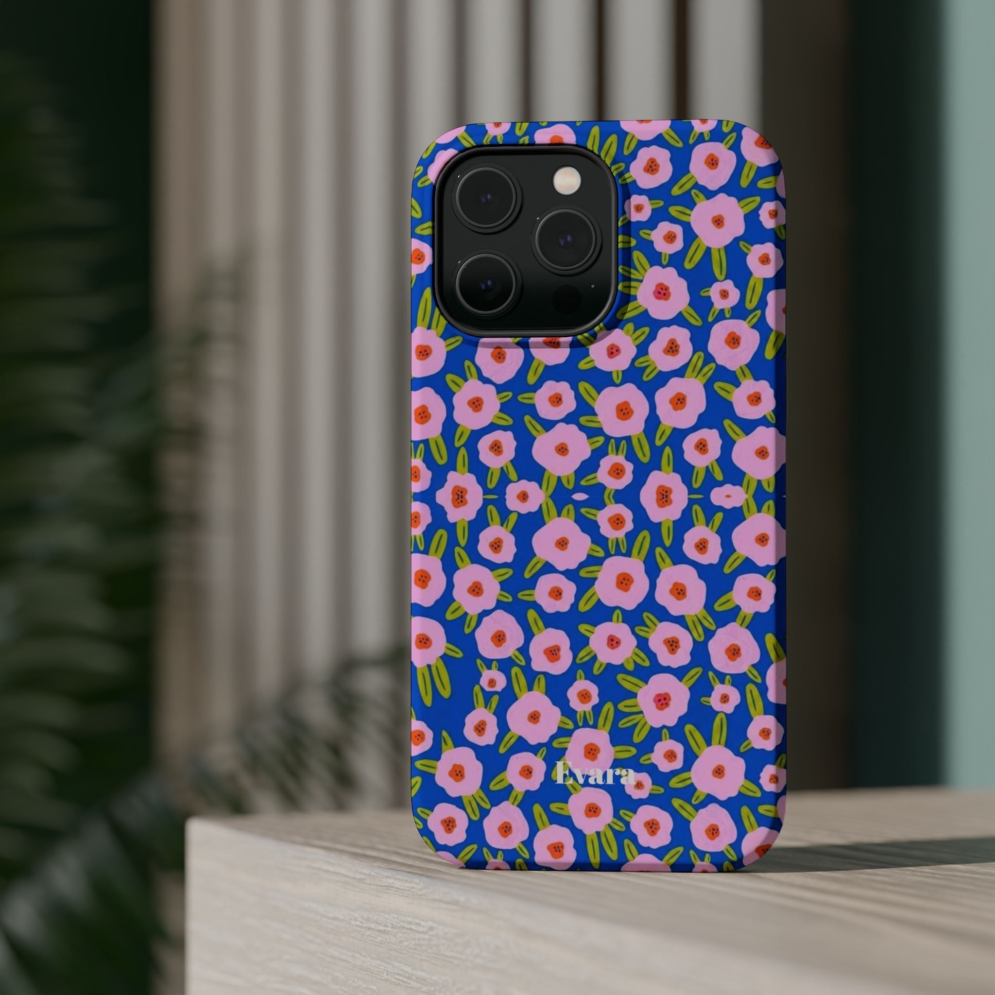 Bright Blue & Pink Floral Phone Case- Magsafe