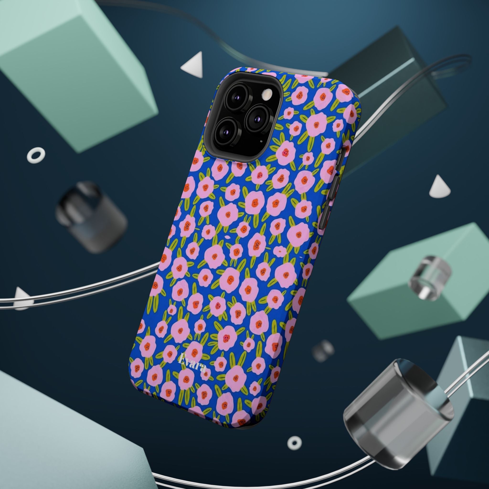 Bright Blue & Pink Floral Phone Case- Magsafe