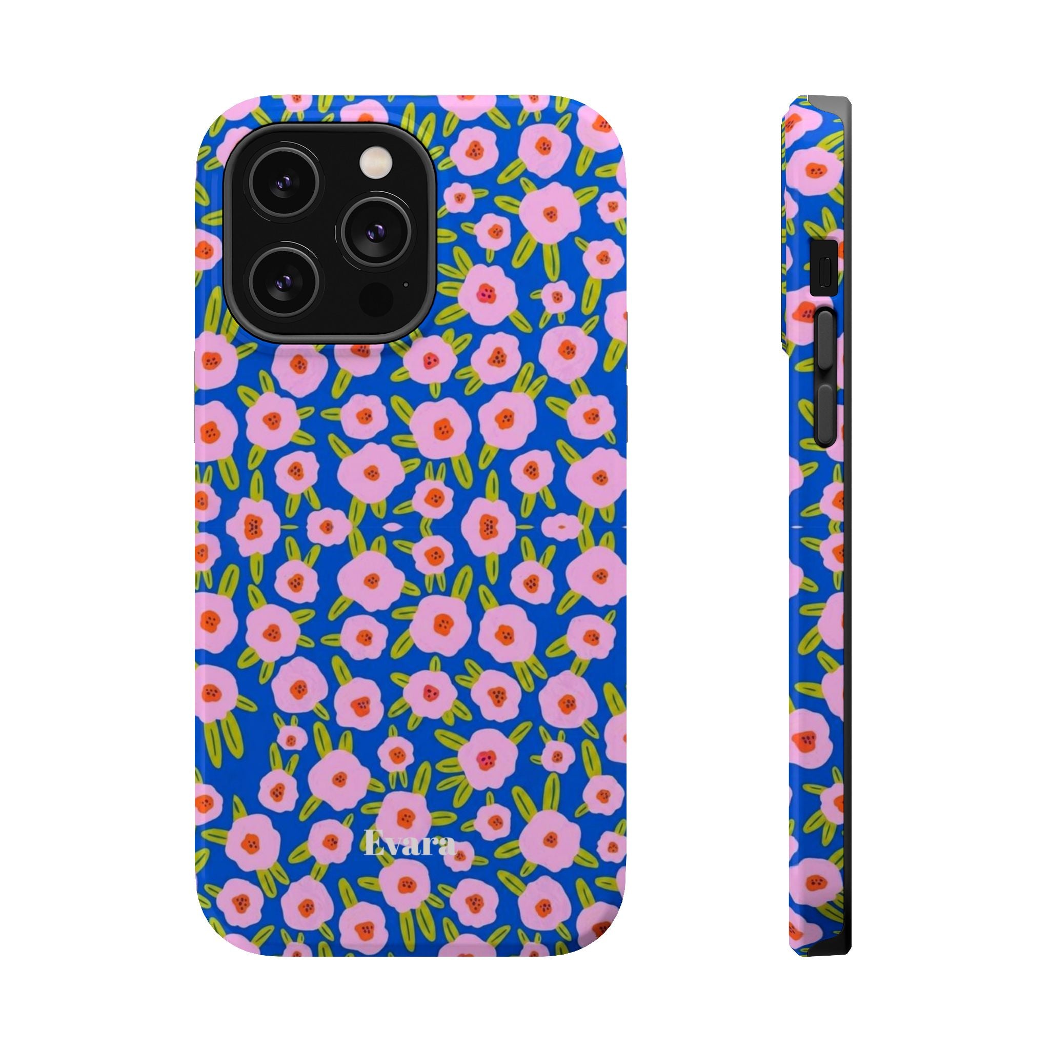 Bright Blue & Pink Floral Phone Case- Magsafe