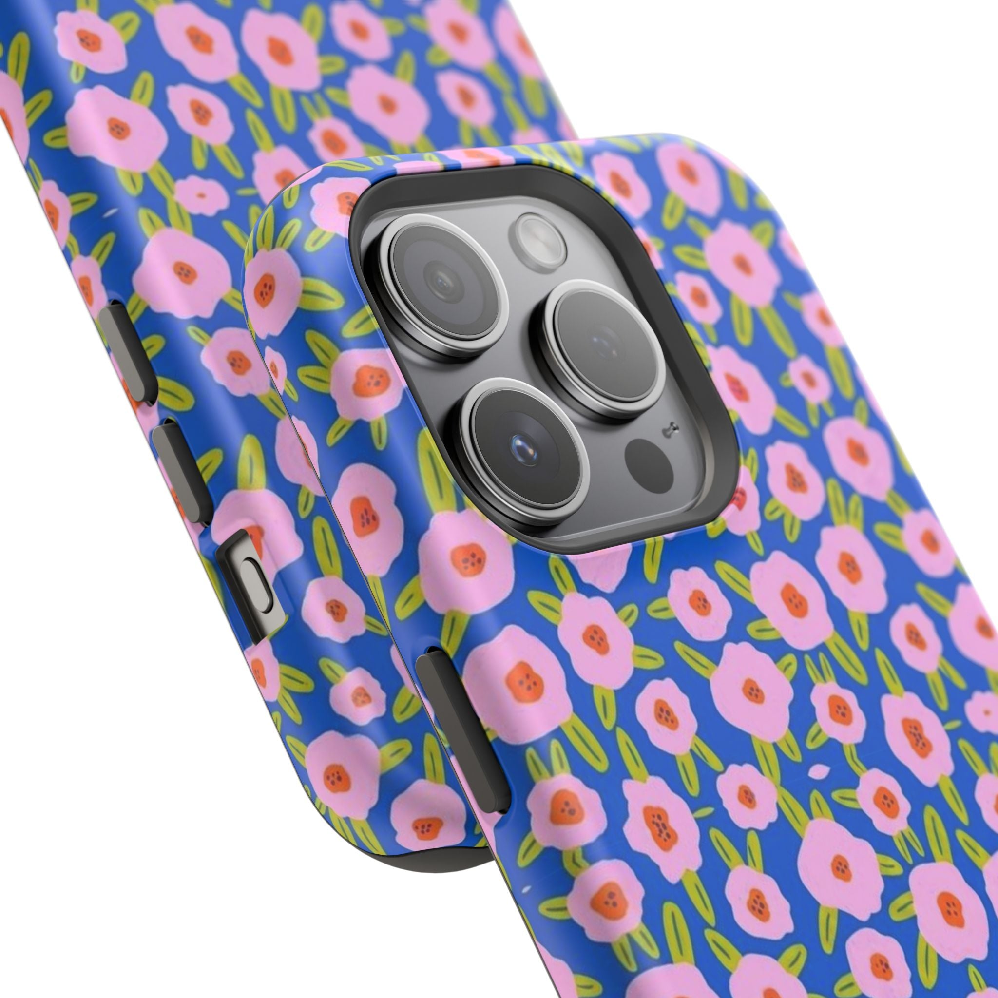 Bright Blue & Pink Floral Phone Case- Magsafe