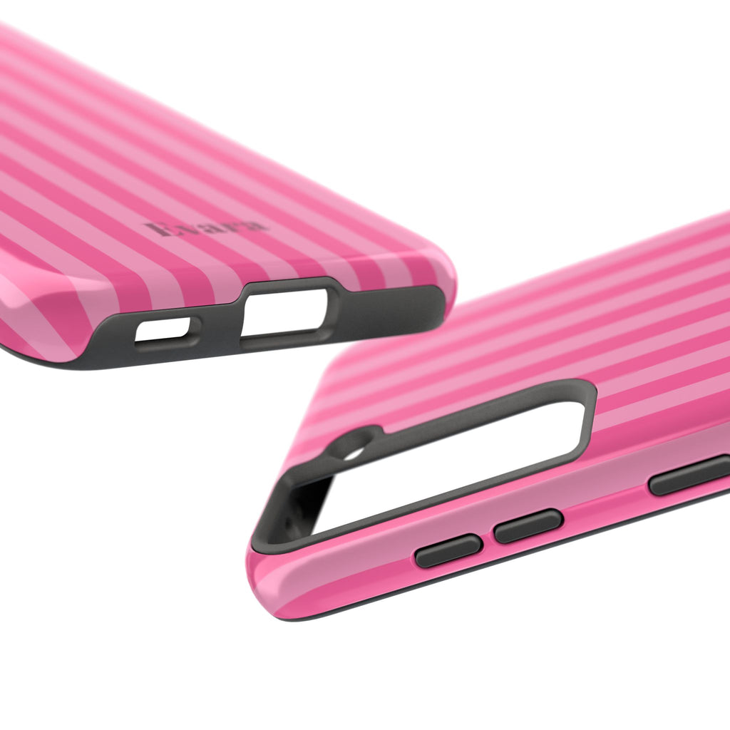 Pink Vertical Stripe Phone Case — Personalized Name Option