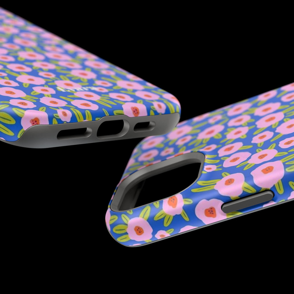 Bright Blue & Pink Floral Phone Case- Magsafe