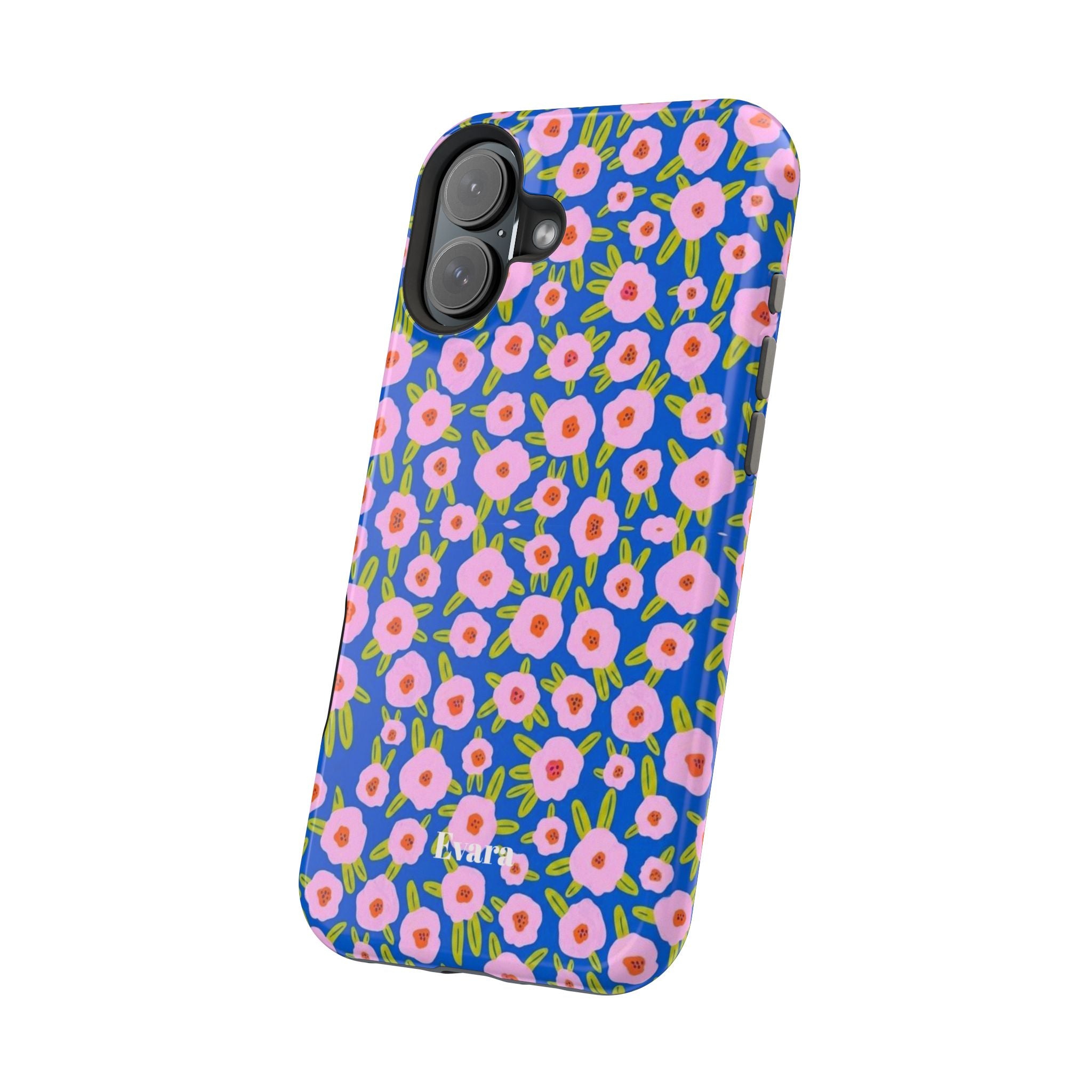 Bright Blue & Pink Floral Phone Case- Magsafe