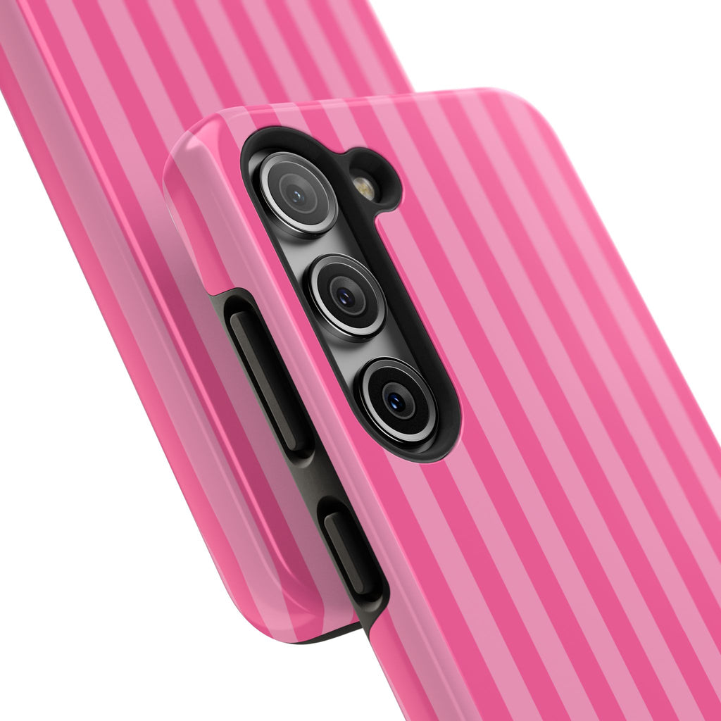 Pink Vertical Stripe Phone Case — Personalized Name Option