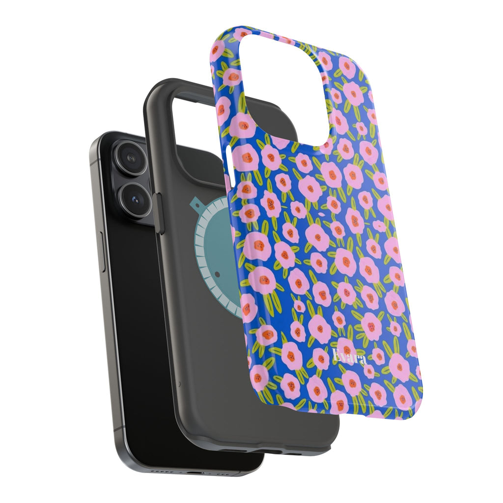 Bright Blue & Pink Floral Phone Case- Magsafe