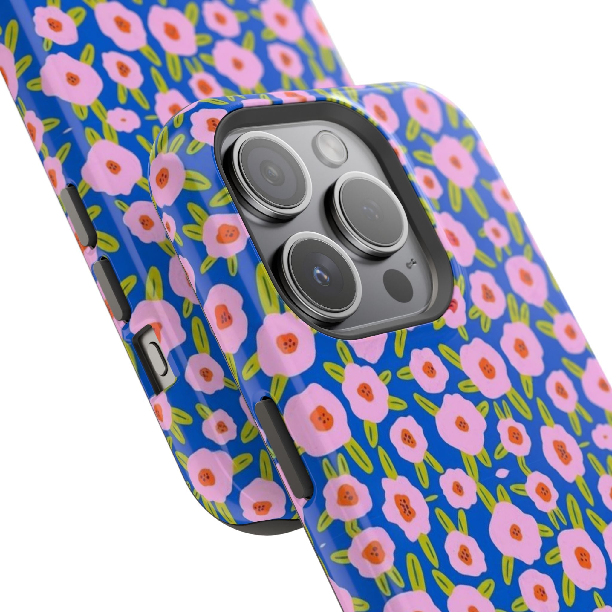 Bright Blue & Pink Floral Phone Case- Magsafe