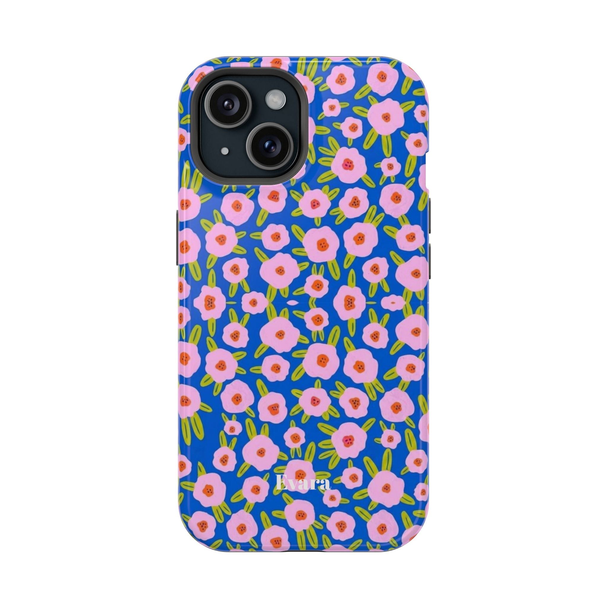 Bright Blue & Pink Floral Phone Case- Magsafe