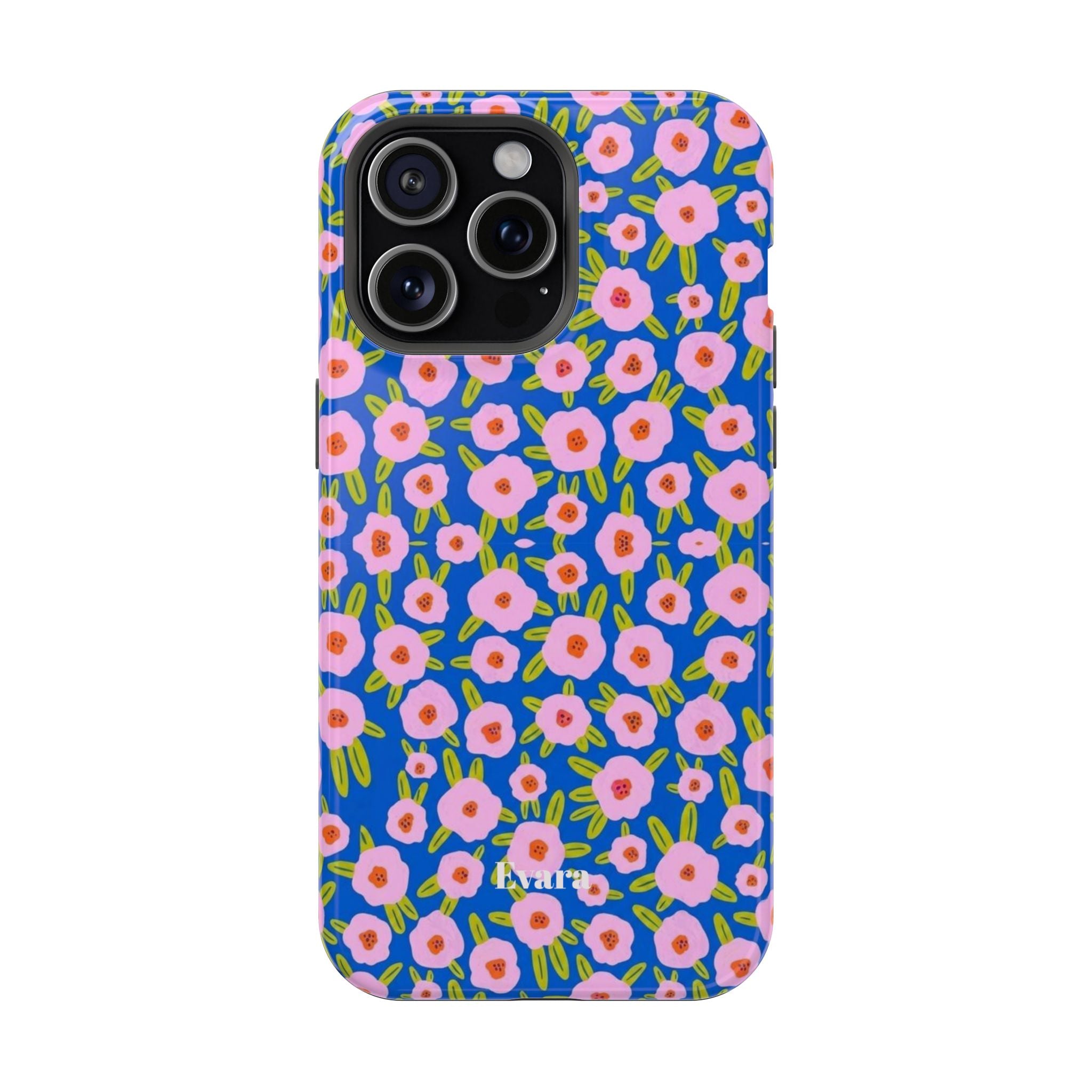 Bright Blue & Pink Floral Phone Case- Magsafe