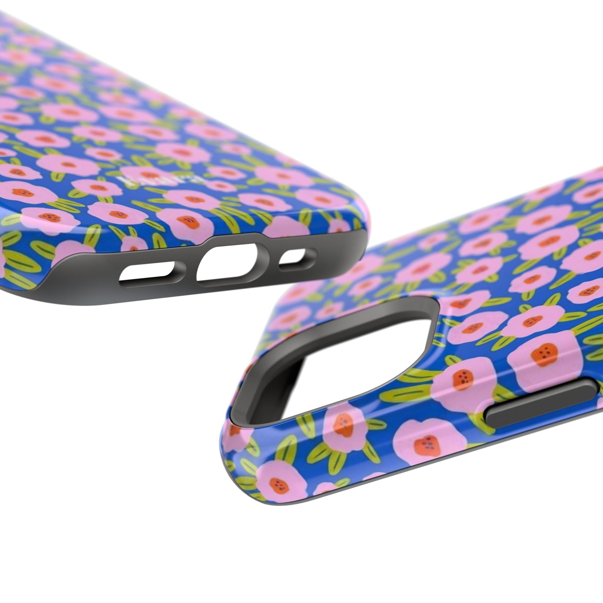 Bright Blue & Pink Floral Phone Case- Magsafe