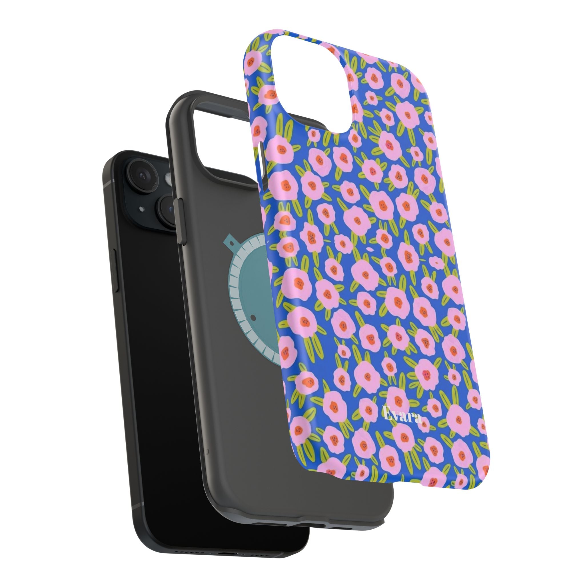 Bright Blue & Pink Floral Phone Case- Magsafe