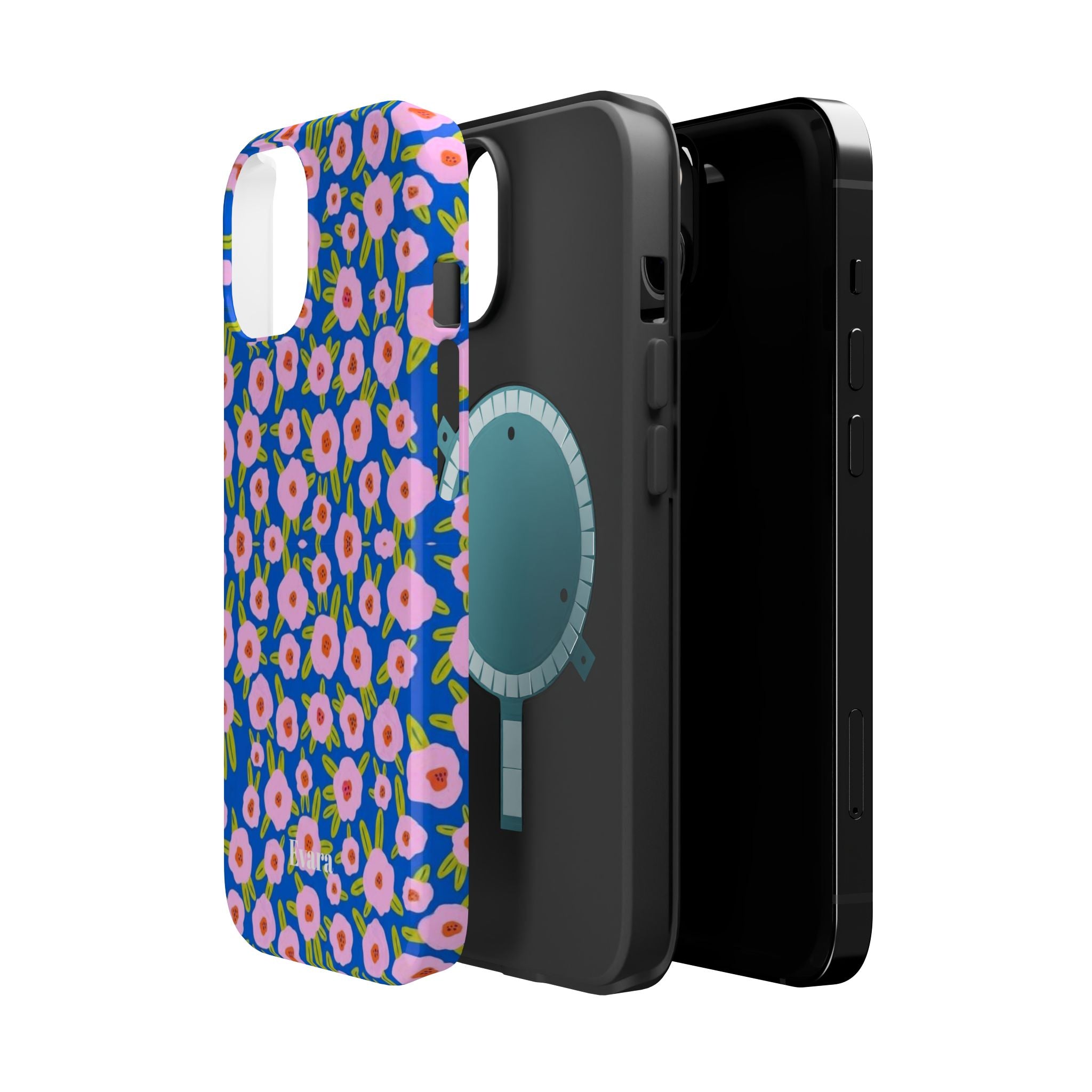 Bright Blue & Pink Floral Phone Case- Magsafe
