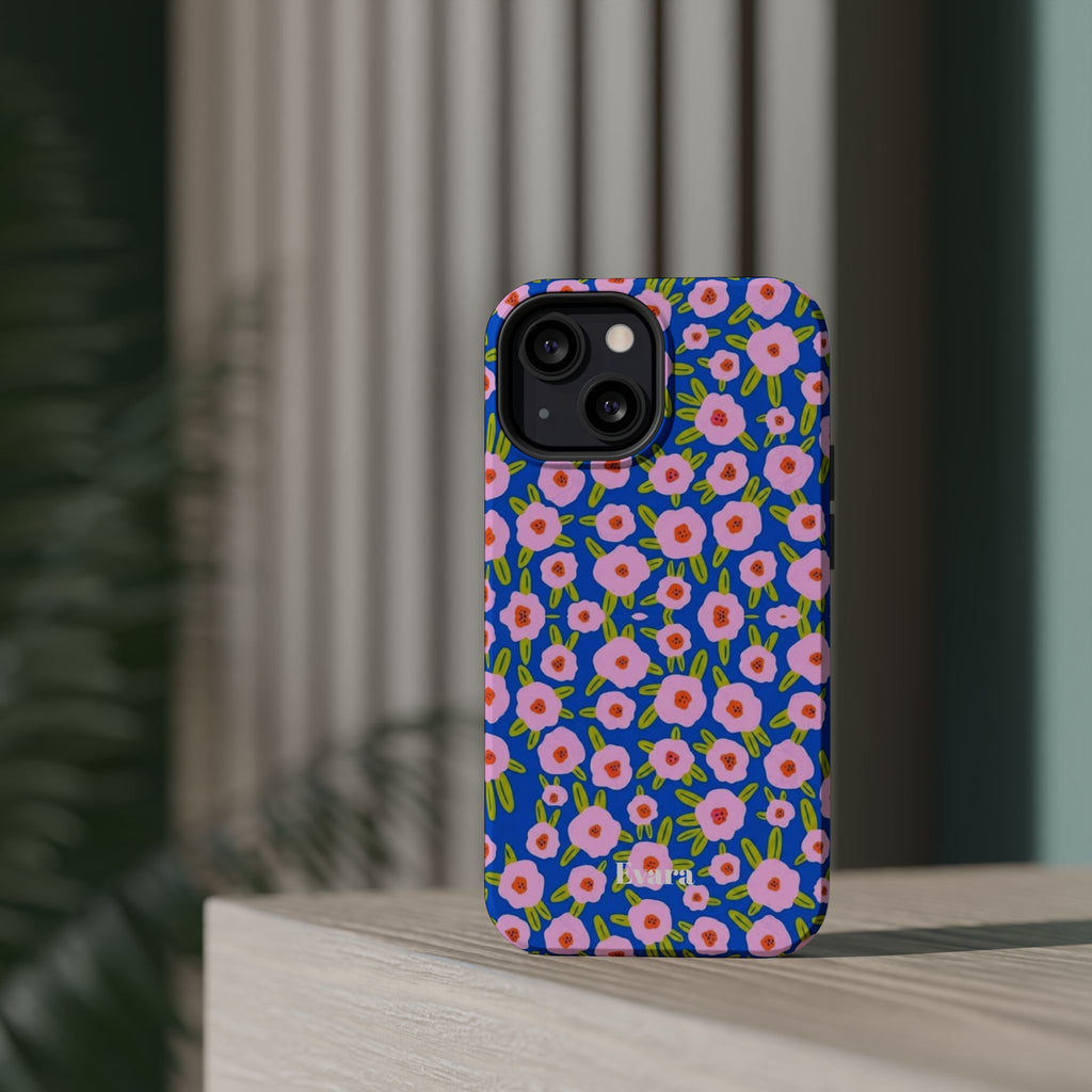 Bright Blue & Pink Floral Phone Case- Magsafe