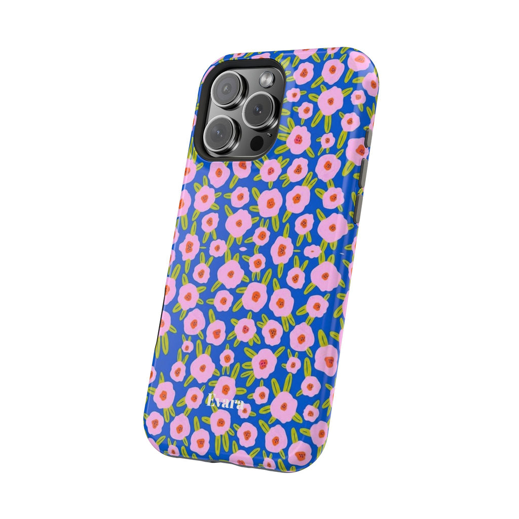 Bright Blue & Pink Floral Phone Case- Magsafe