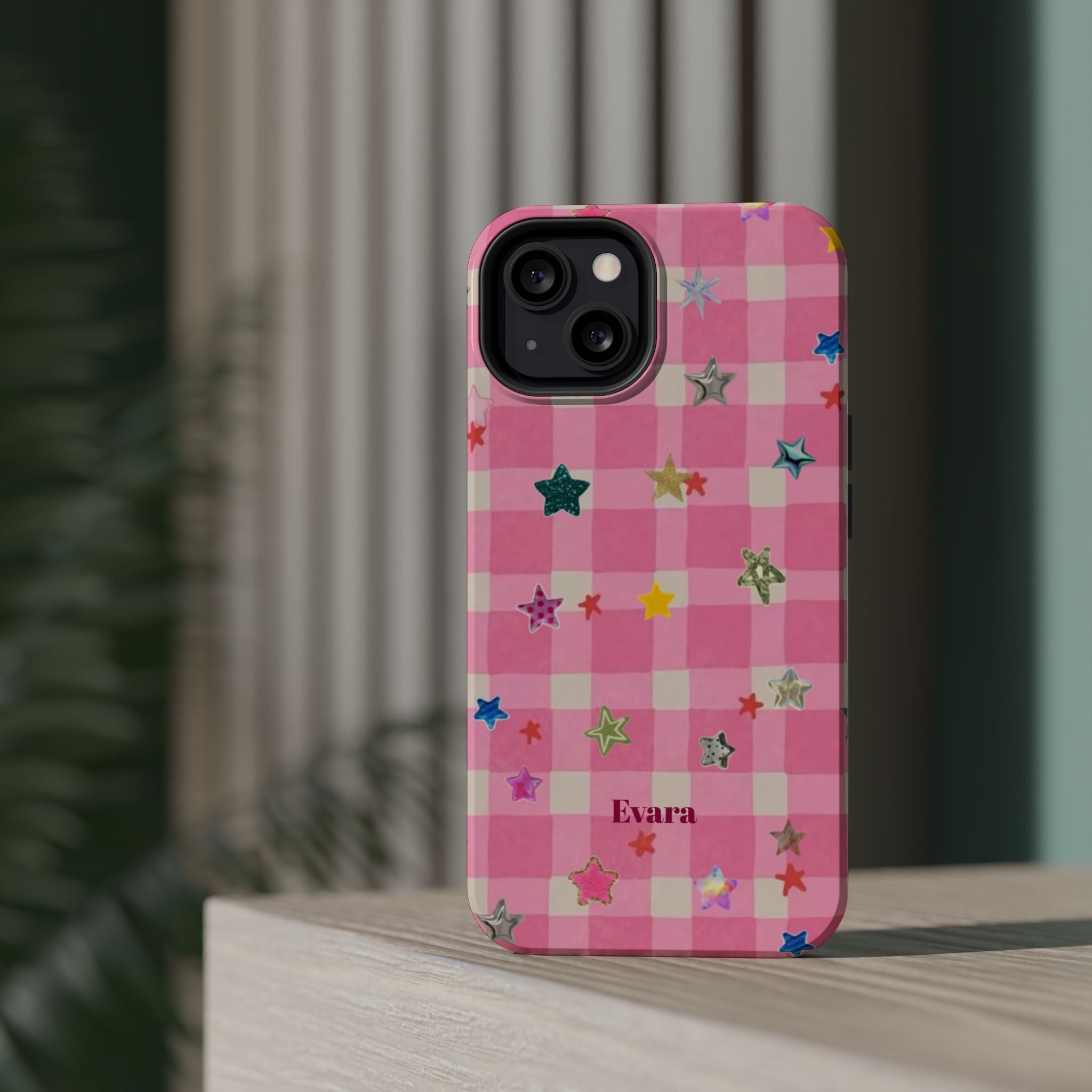 Pink Gingham Star Phone Case- Magsafe