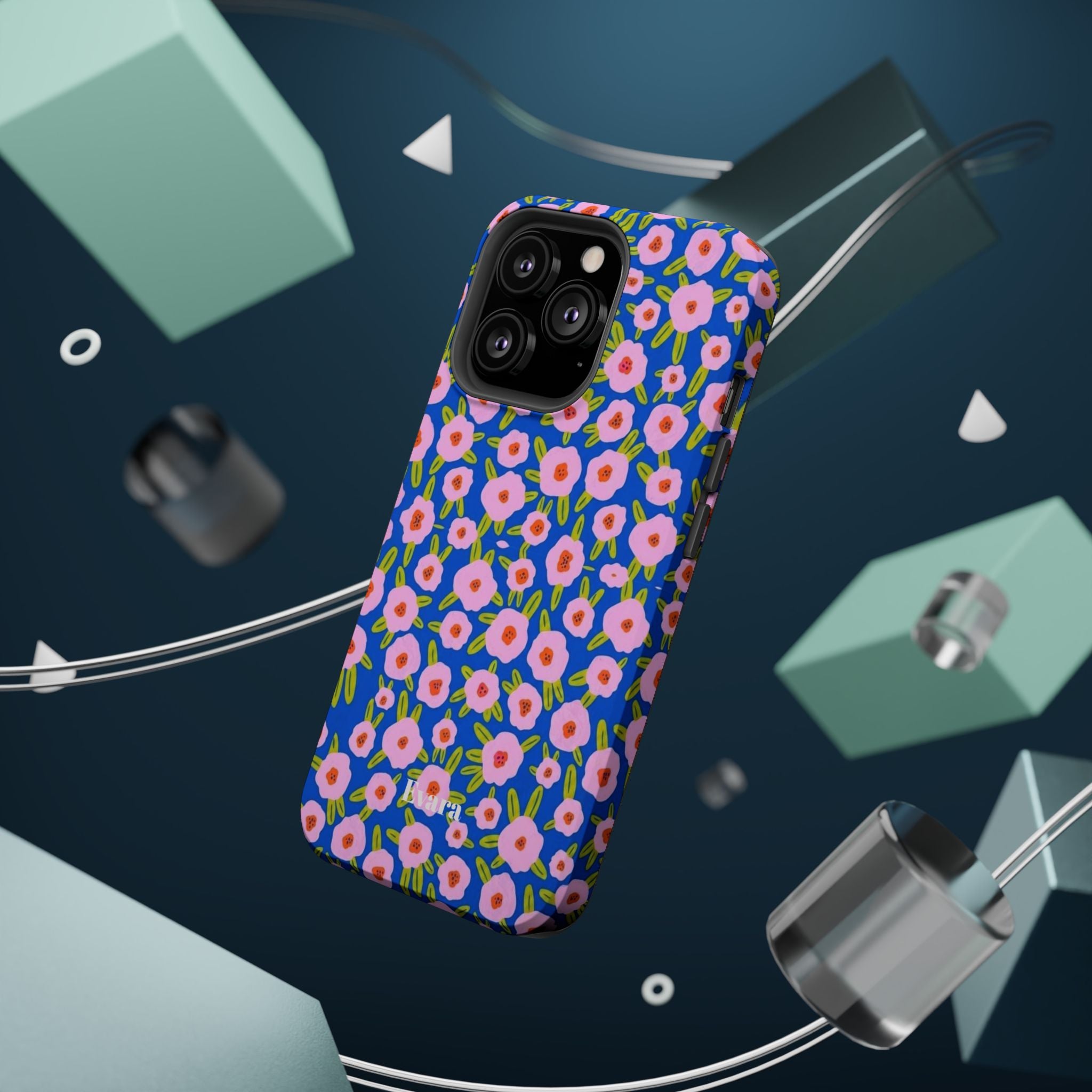 Bright Blue & Pink Floral Phone Case- Magsafe