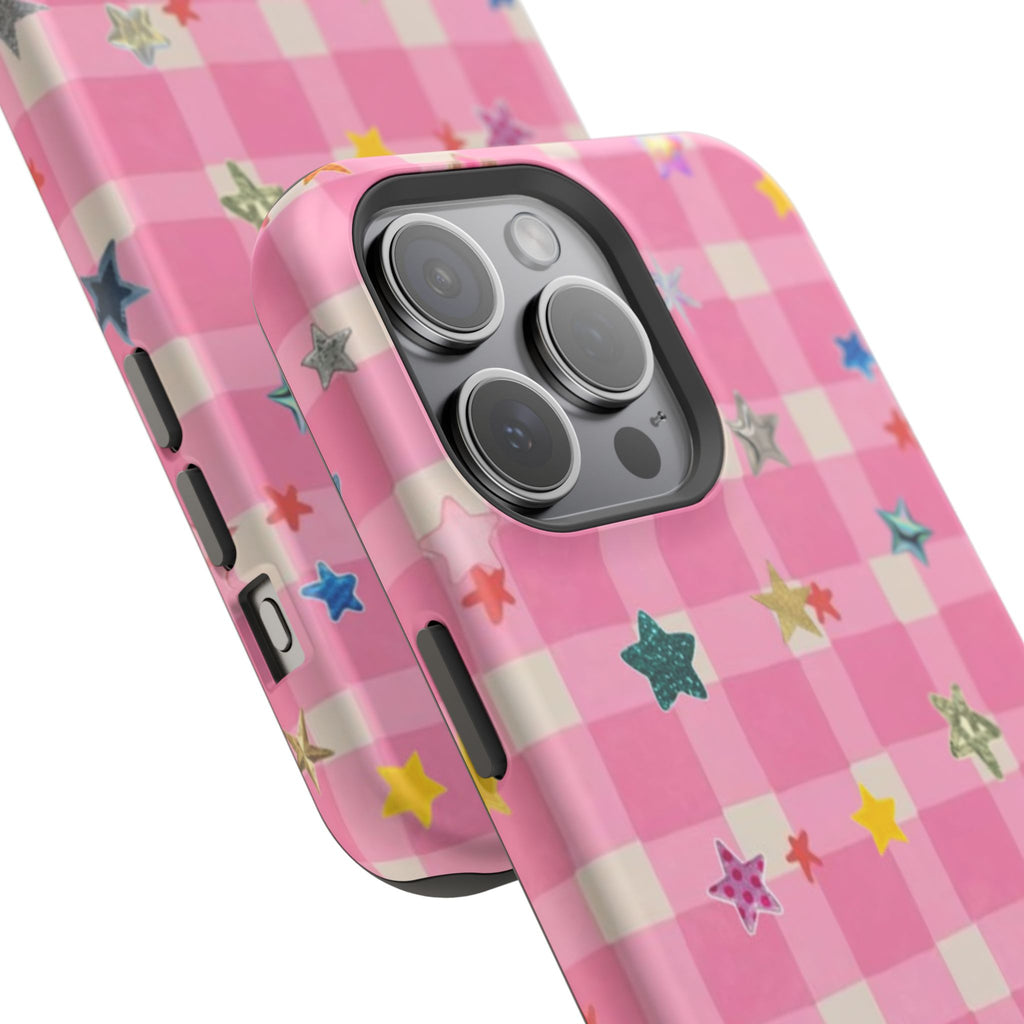 Pink Gingham Star Phone Case- Magsafe
