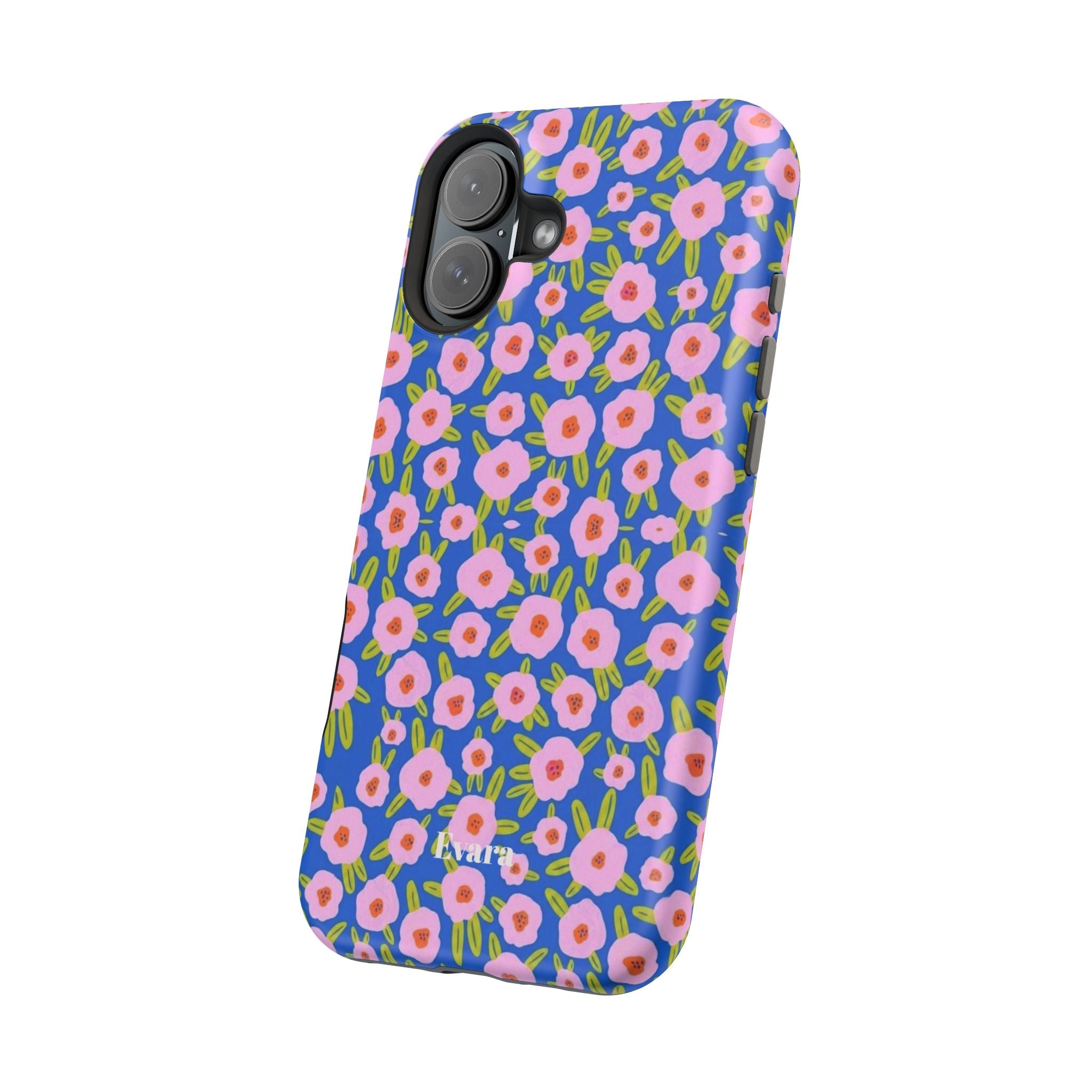 Bright Blue & Pink Floral Phone Case- Magsafe