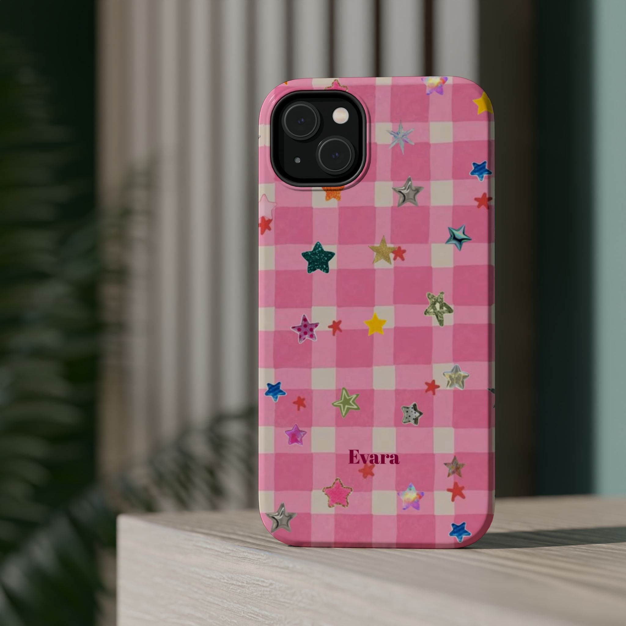 Pink Gingham Star Phone Case- Magsafe