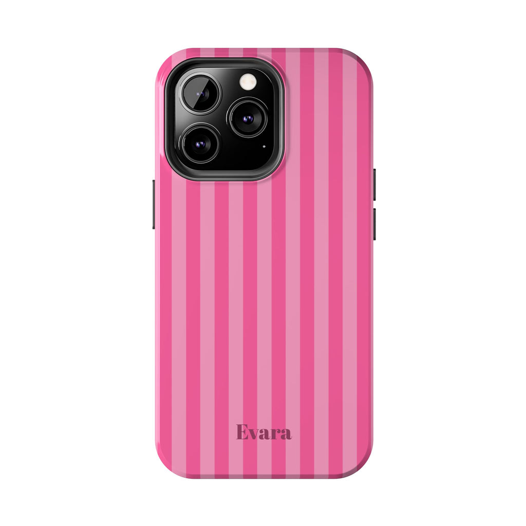 Pink Vertical Stripe Phone Case — Personalized Name Option