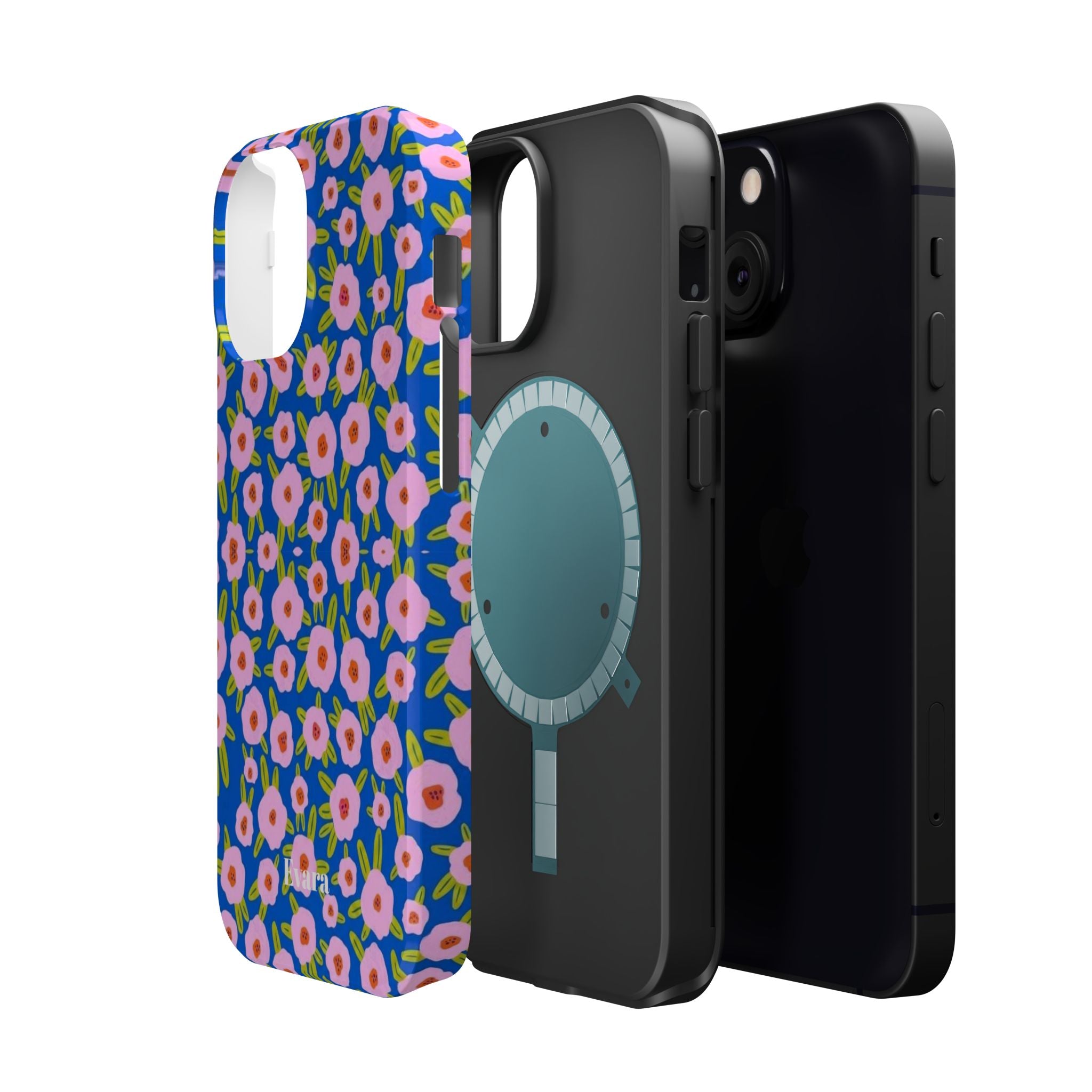 Bright Blue & Pink Floral Phone Case- Magsafe