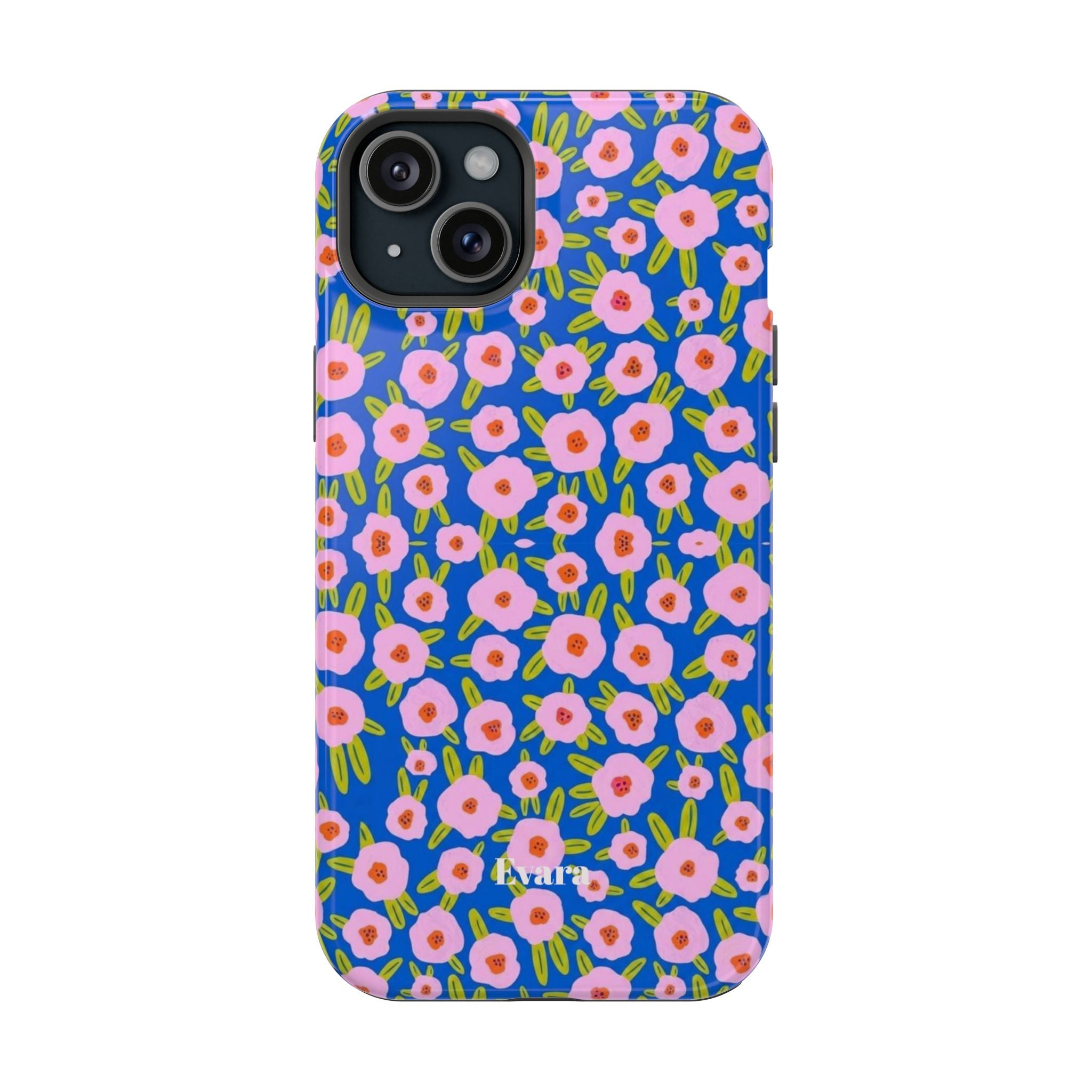 Bright Blue & Pink Floral Phone Case- Magsafe