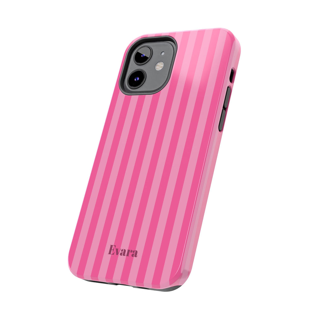Pink Vertical Stripe Phone Case — Personalized Name Option
