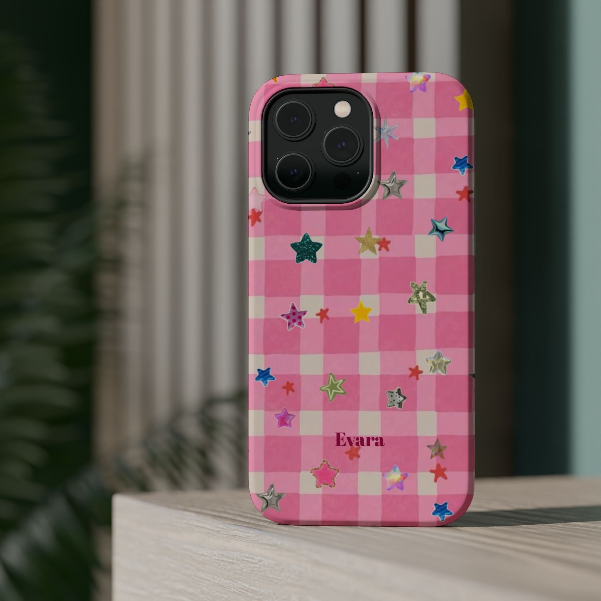 Pink Gingham Star Phone Case- Magsafe