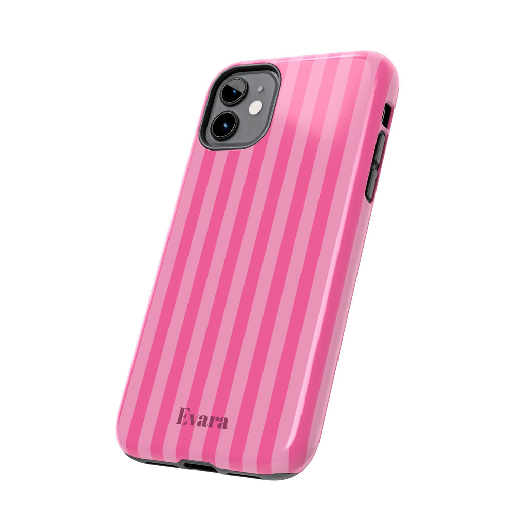 Pink Vertical Stripe Phone Case — Personalized Name Option